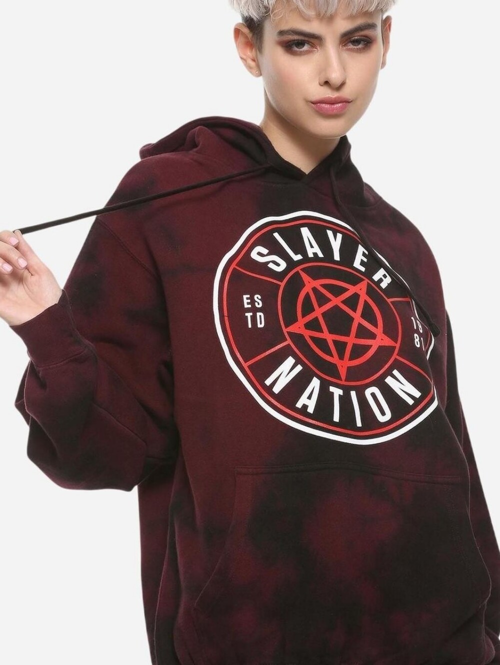 Slayer Nation Burgundy Tie-Dye Graphic Hoodie